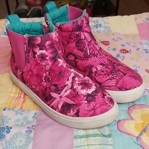 Chooze Pink Floral & Butterfly Kids High Top Sneakers Size 2 Youth EUC/VGUC
